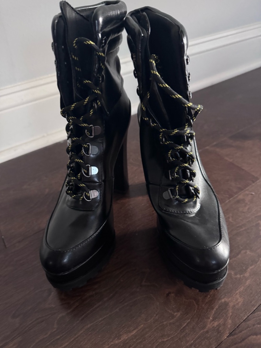 Black Lace-Up Heeled Booties